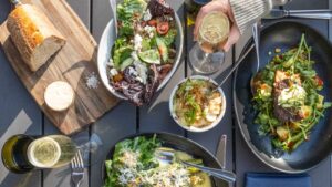 Restaurant photography at the Backyard at the Hollywood Bowl. Overhead of table.